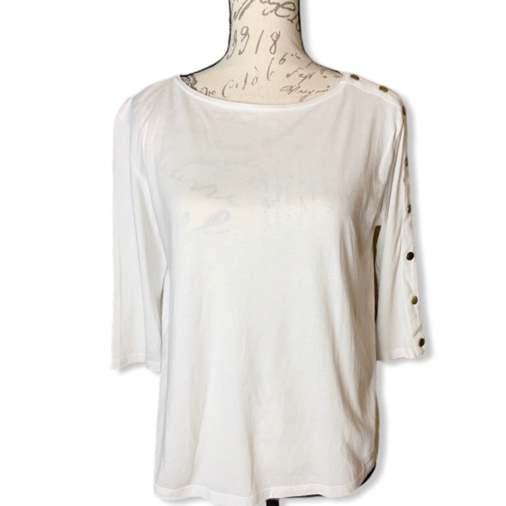 Ann Taylor White 3/4 Length Sleeve Top